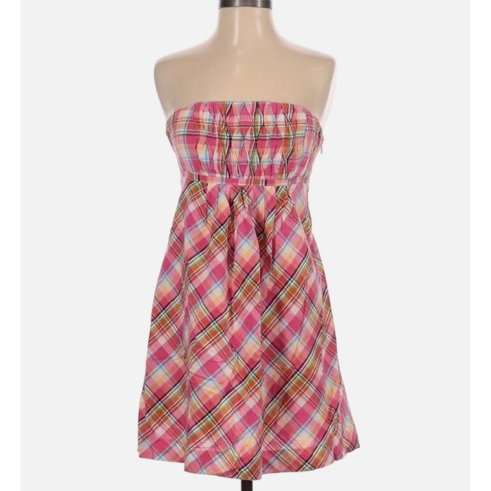 Vtg Lilly Pulitzer Strapless Pink Colorful Multi Color Plaid Dress Size 4 A Line - Picture 1 of 12
